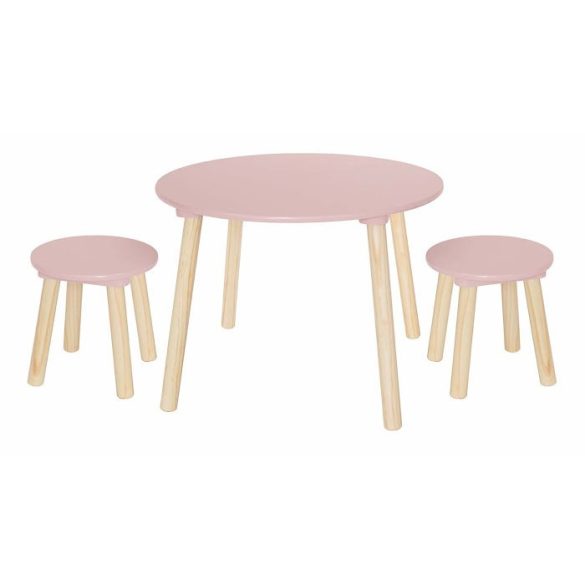 Asztal 2 székkel fából, pasztell rózsaszín Jabadabado