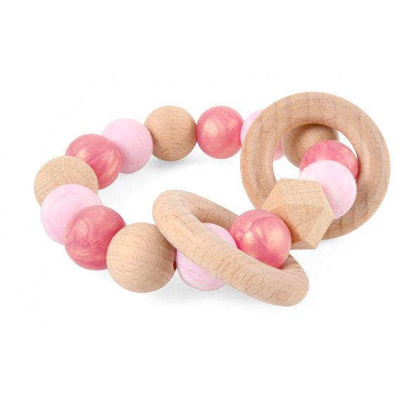Színes rágóka szilikonból és fából, rózsaszín/pink Magni
